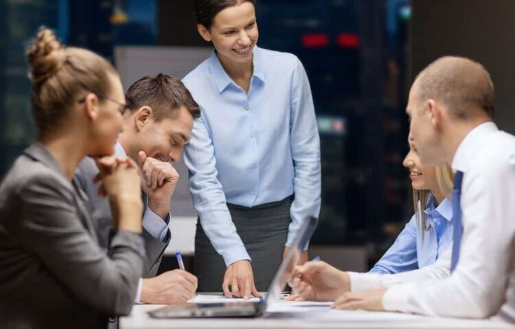 business people talking in a board room